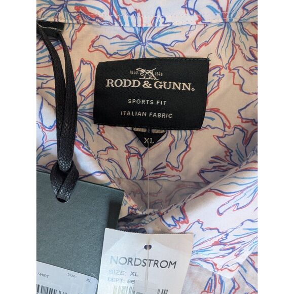 NWT Rodd & Gunn Shirt Men XL Red Blue Floral Short Sleeve Button Down Sports Fit - Picture 3 of 7